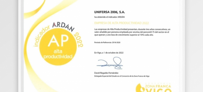 Unifersa es reconocida como empresa de alta productividad por el indicador Ardán